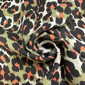 Olive Green Multi Animal Print Poly Georgette Fabric