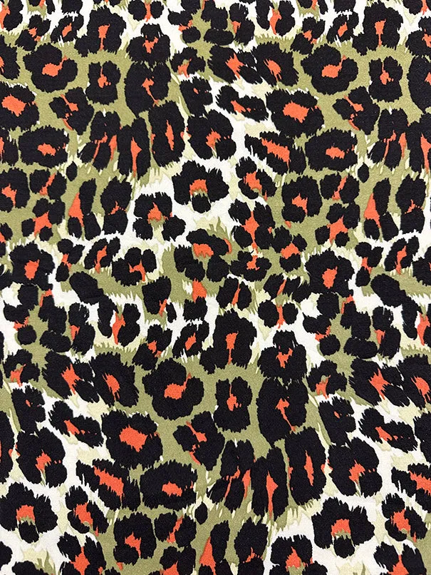Olive Green Multi Animal Print Poly Georgette Fabric