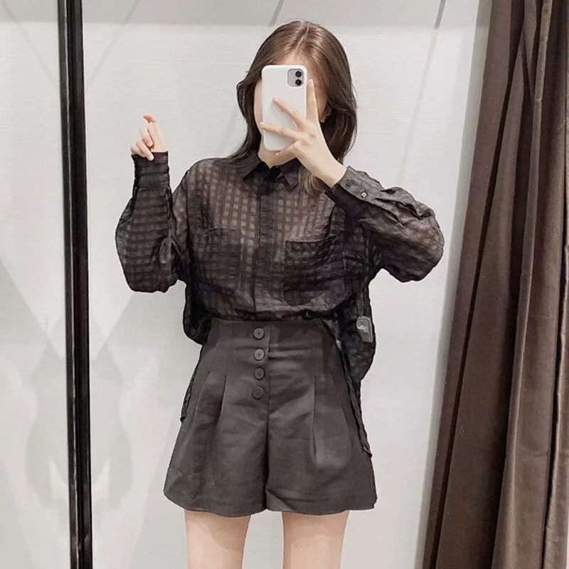 Plaid Blouse Women Batwing Long