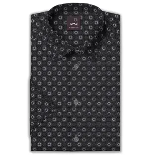 Pure Cotton - Semi-Spread Collar - Short Sleeve - Dark Gray Floral Maze