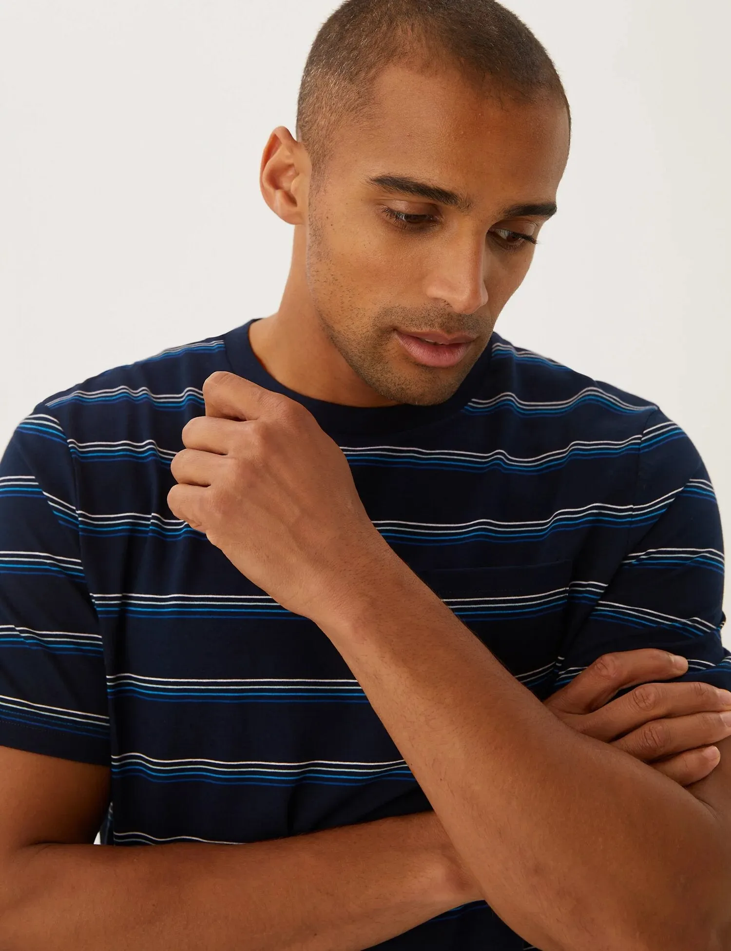 Pure Cotton Striped Crew Neck T-Shirt