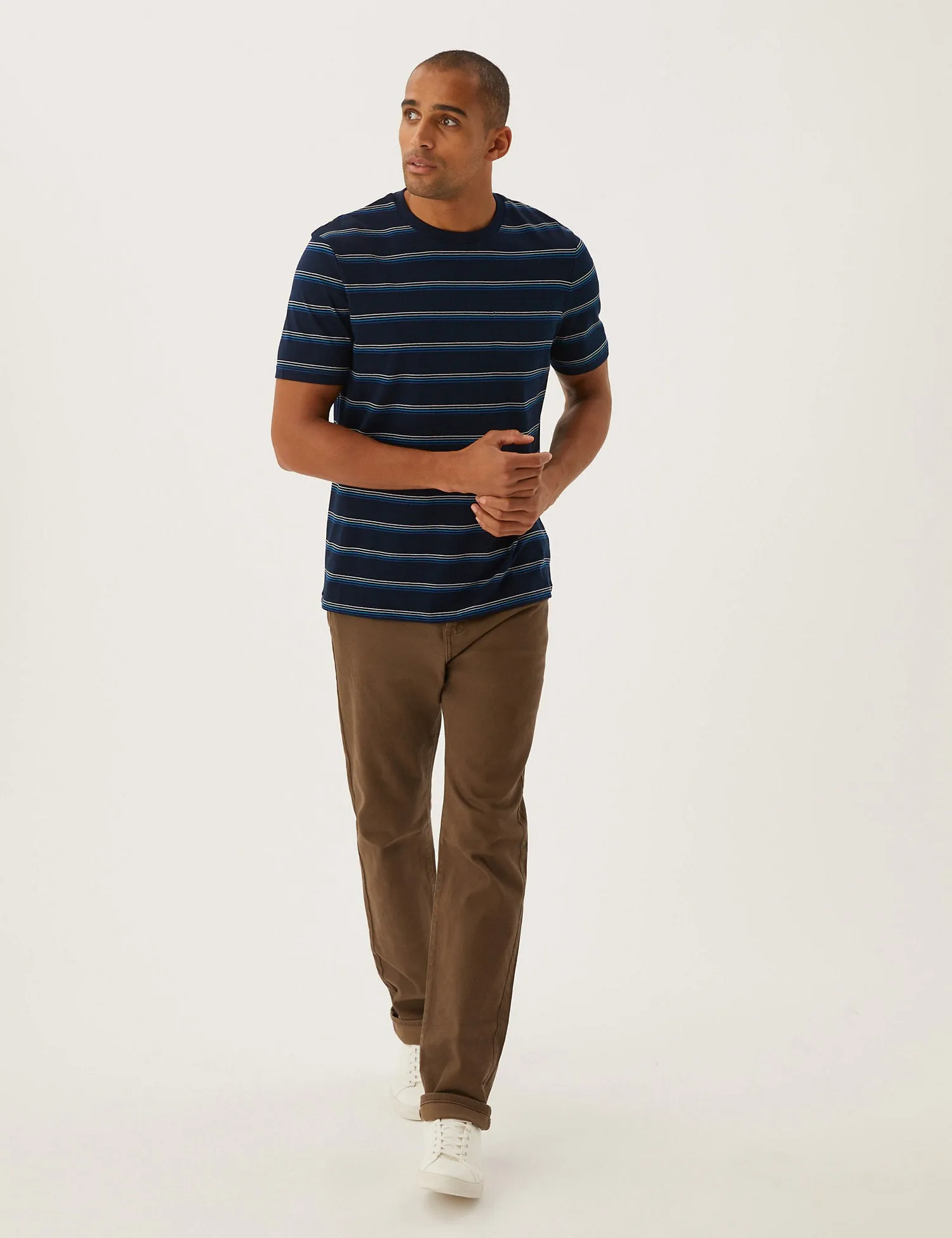 Pure Cotton Striped Crew Neck T-Shirt