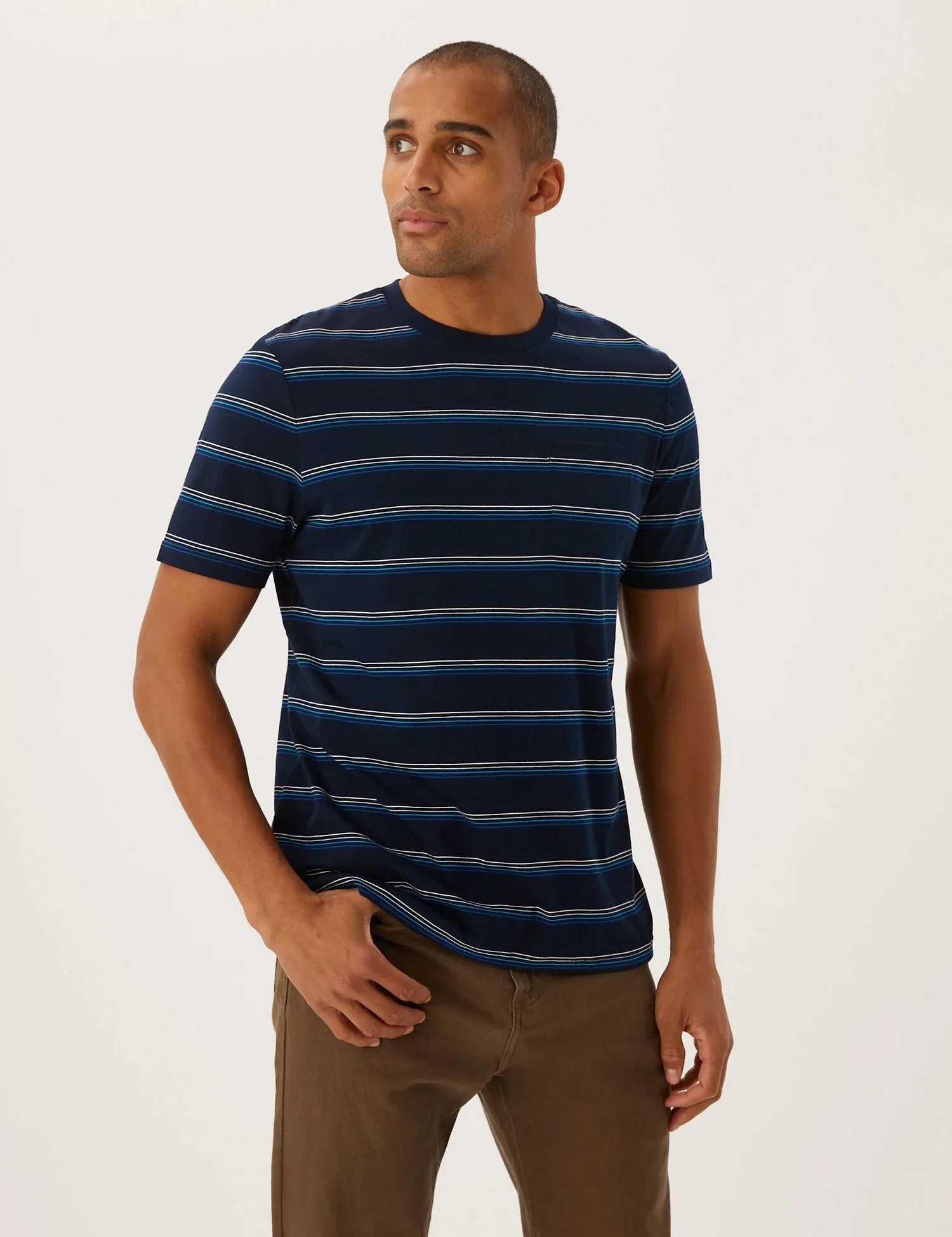 Pure Cotton Striped Crew Neck T-Shirt