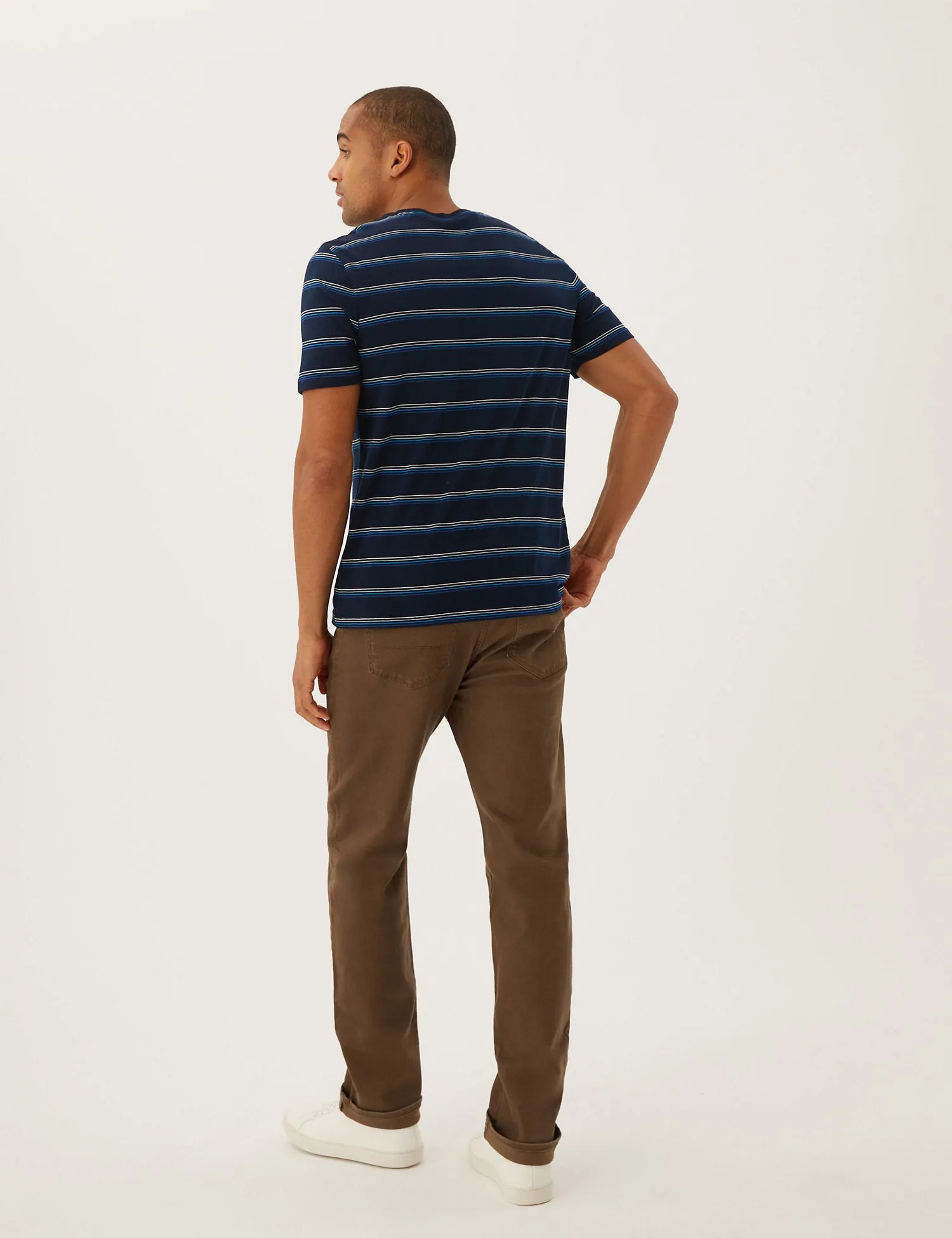 Pure Cotton Striped Crew Neck T-Shirt