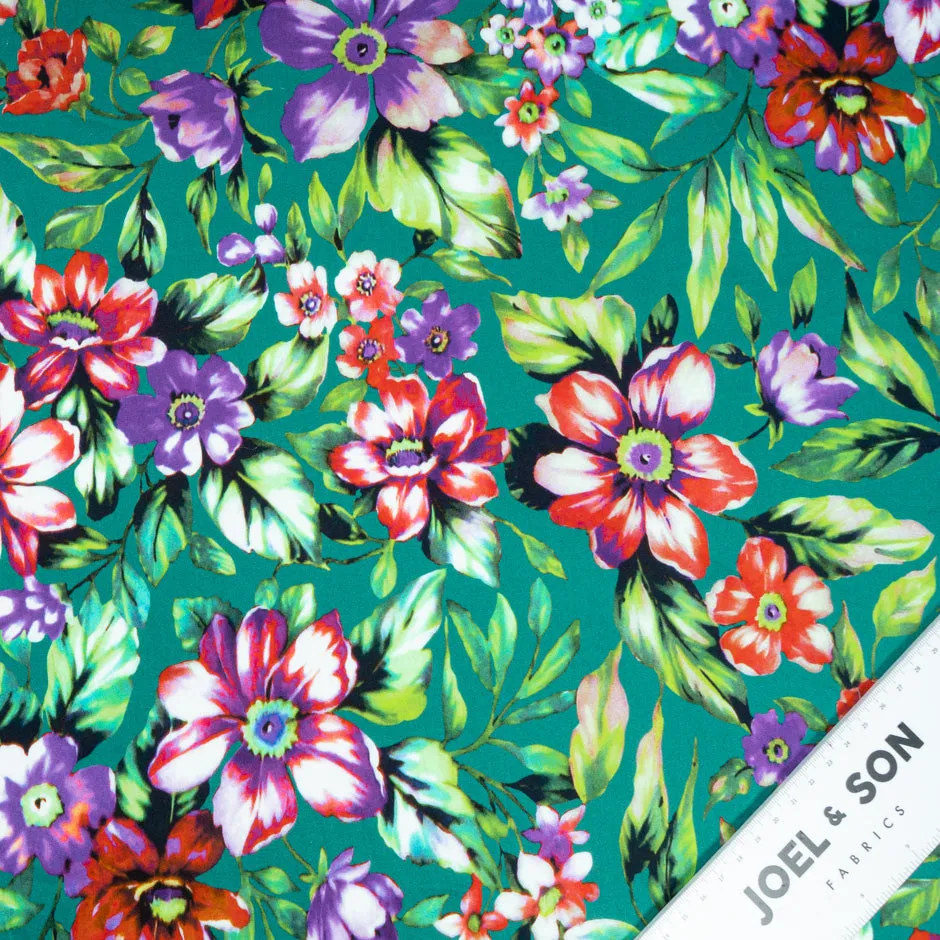 Purple & Red Floral Printed Deep Green Luxury Cotton