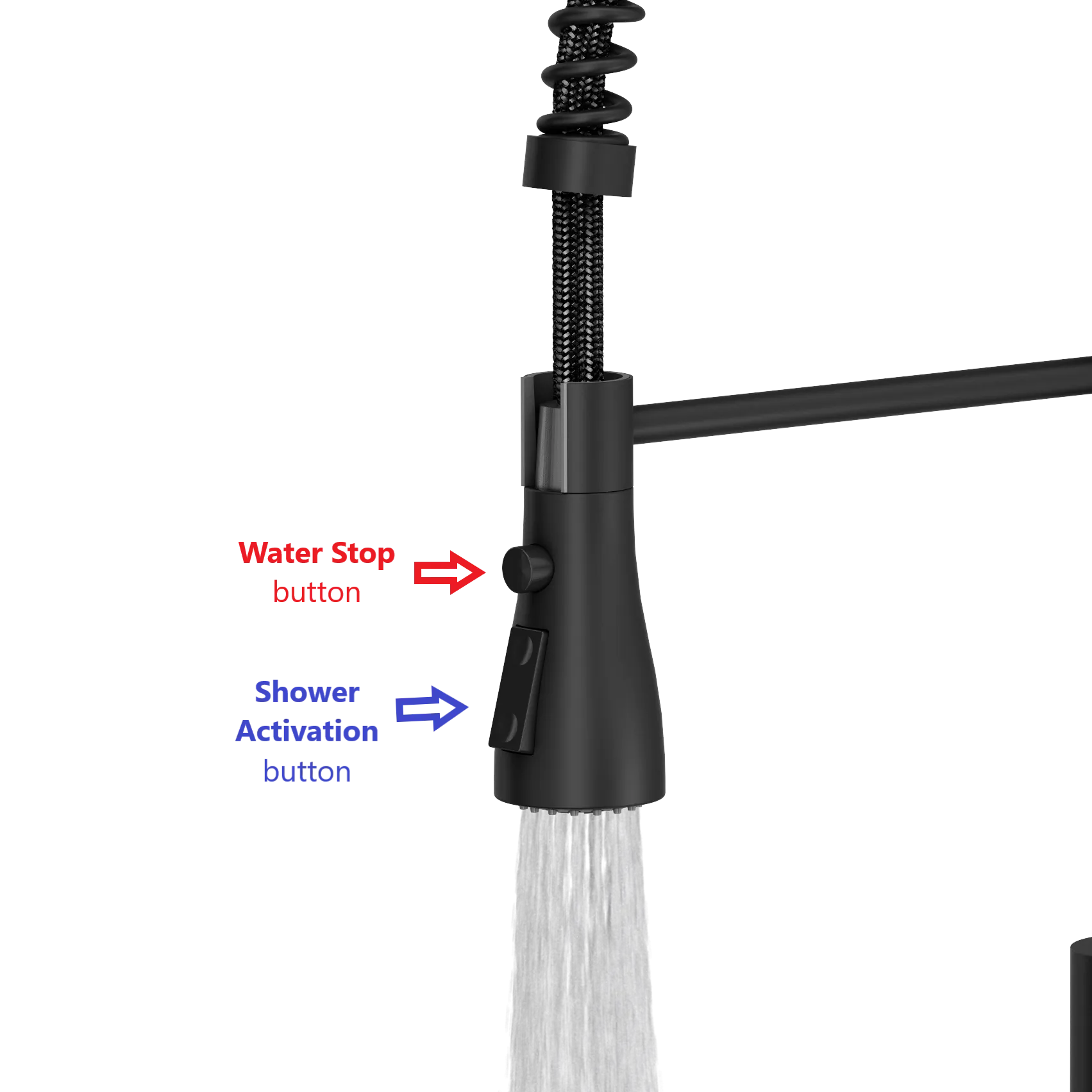 Quadron Salma flexible tap with spray & water stop function, Matte Black