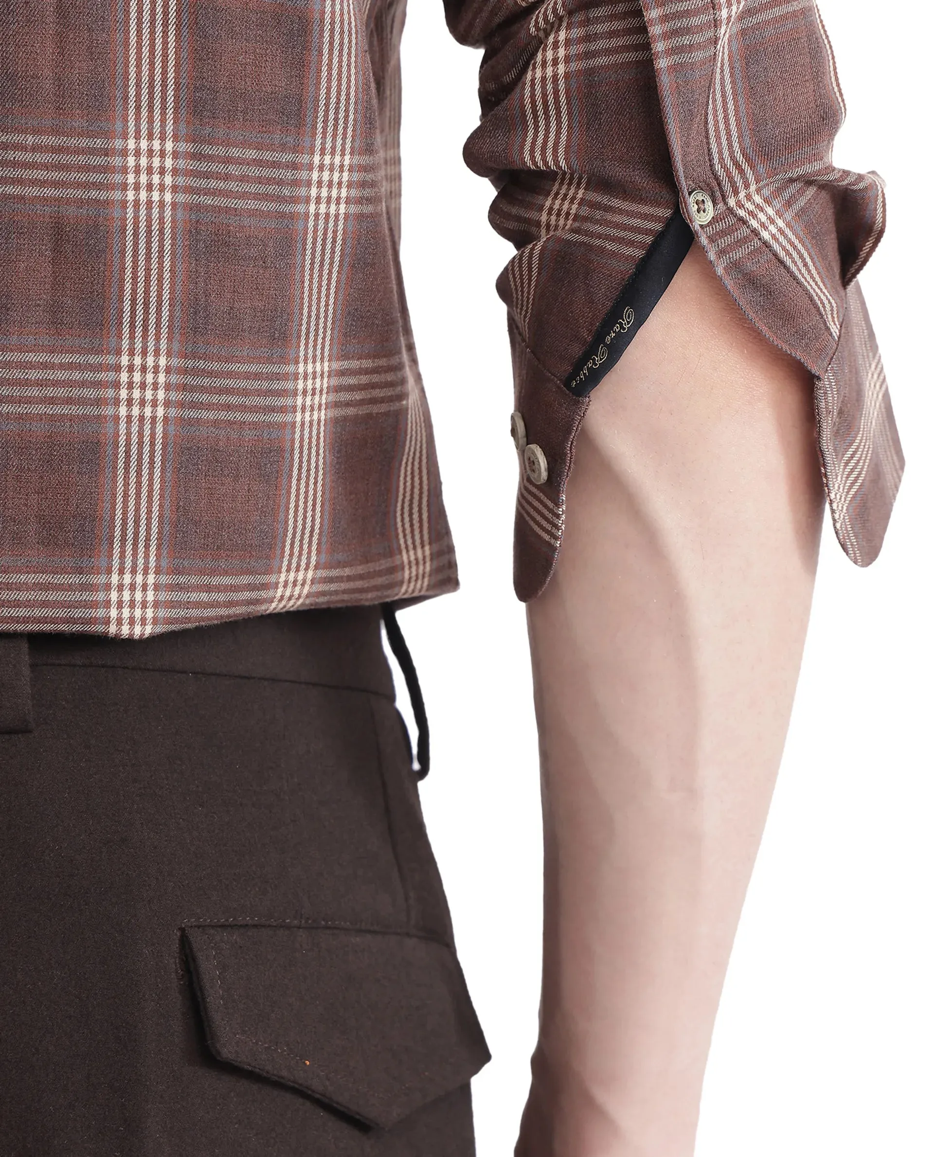 Rare Rabbit  Men's Polaz Brown Cotton Fabric Full Sleeve Regular Fit Checks Shirt