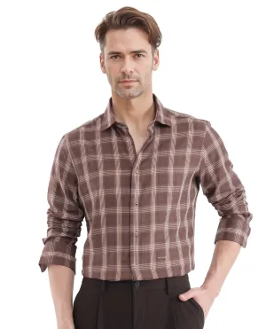 Rare Rabbit  Men's Polaz Brown Cotton Fabric Full Sleeve Regular Fit Checks Shirt