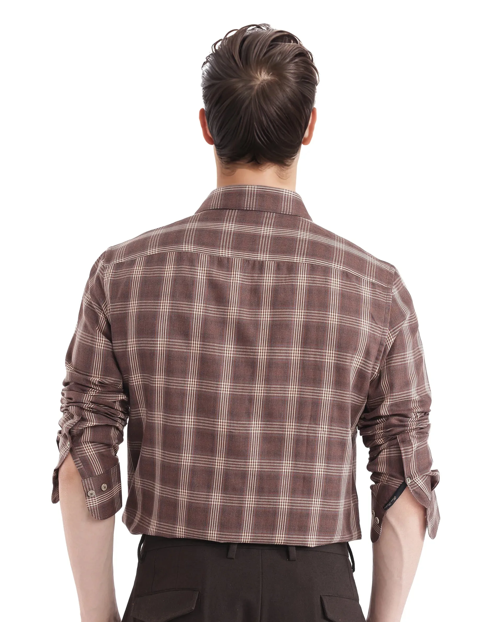 Rare Rabbit  Men's Polaz Brown Cotton Fabric Full Sleeve Regular Fit Checks Shirt