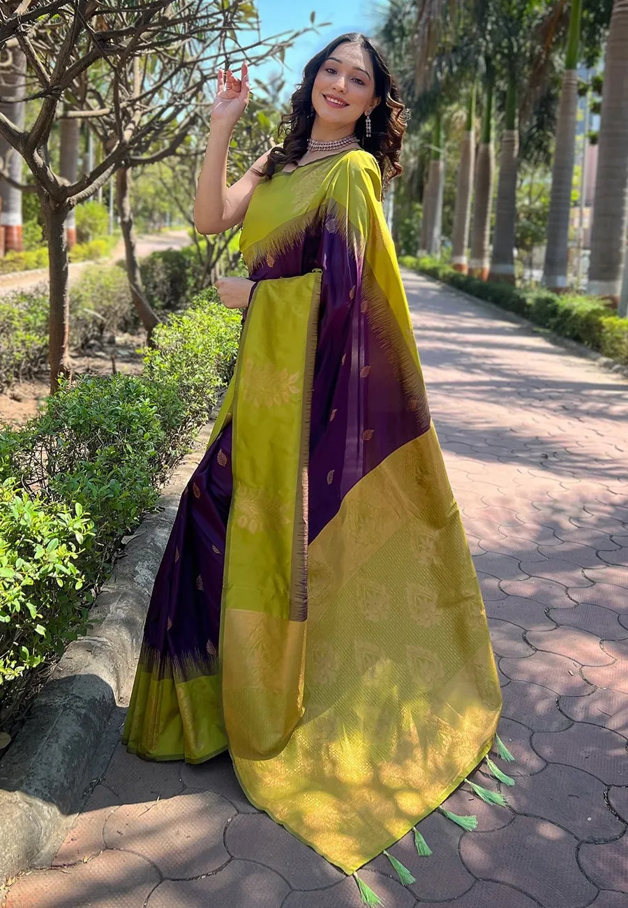 Redolent Purple Soft Silk Saree With Vestigial Blouse Piece