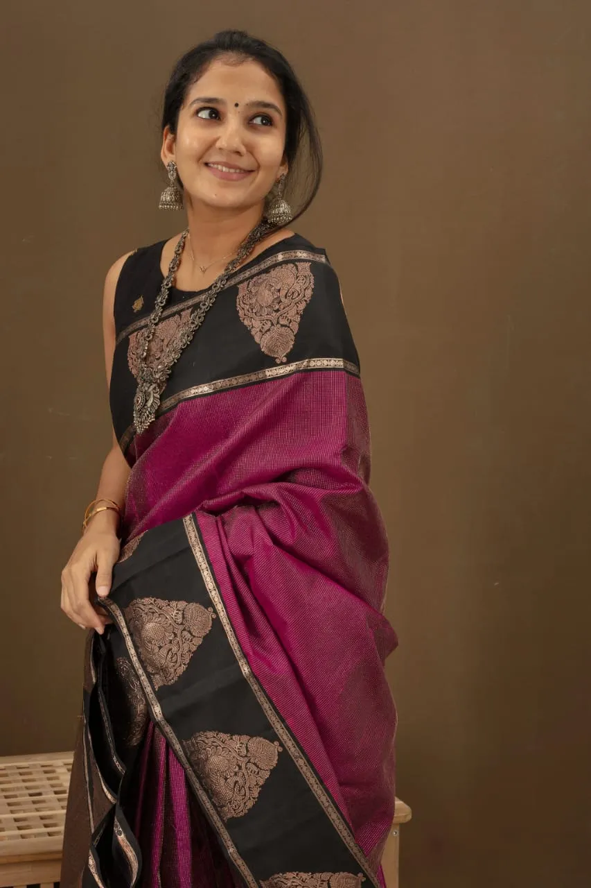Sensational Purple Soft Banarasi Silk Saree With Palimpsest Blouse Piece