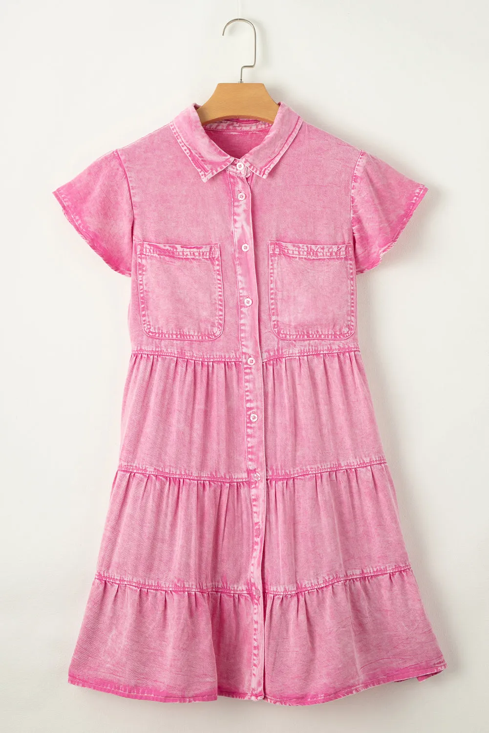 Short Sleeve Button-down Denim Jean Dress