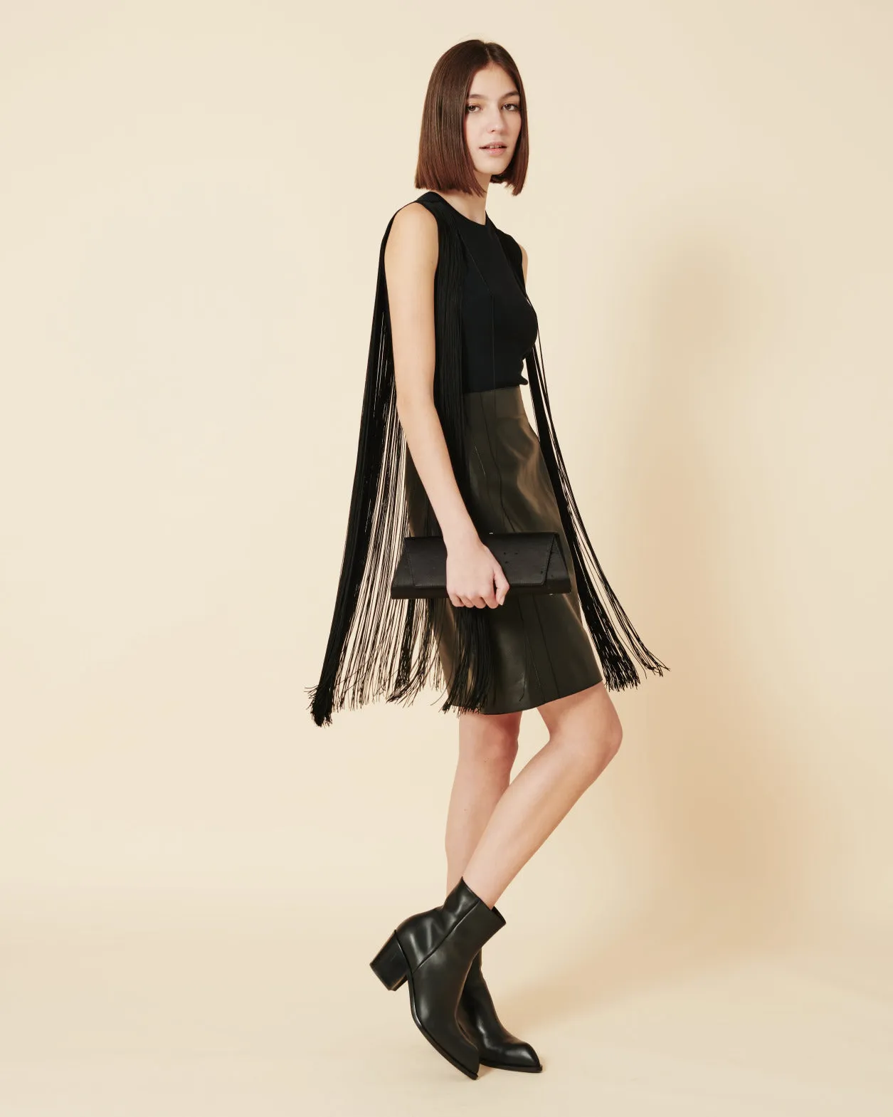 Silk Lurex Top with Long Fringes