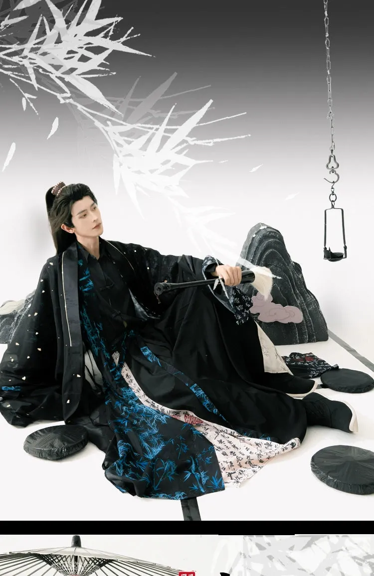 Song Dynasty | Calligraphy Hanfu Men's Cloak Large Sleeve Shirt Black Suit