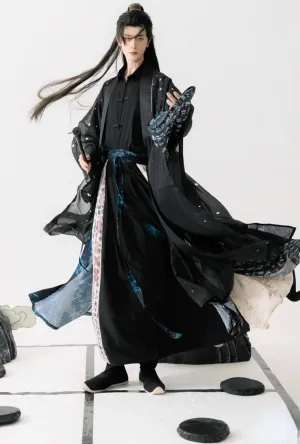 Song Dynasty | Calligraphy Hanfu Men's Cloak Large Sleeve Shirt Black Suit