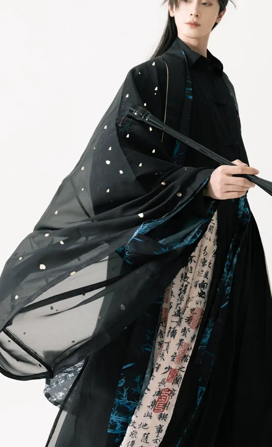 Song Dynasty | Calligraphy Hanfu Men's Cloak Large Sleeve Shirt Black Suit