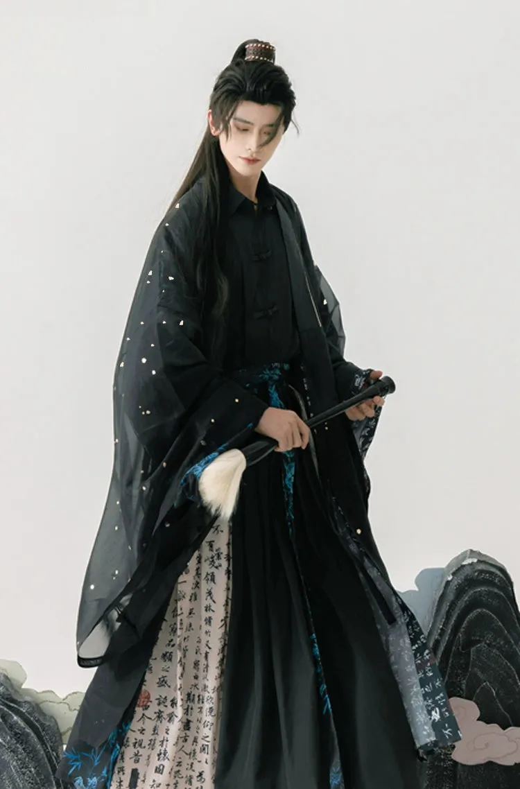 Song Dynasty | Calligraphy Hanfu Men's Cloak Large Sleeve Shirt Black Suit