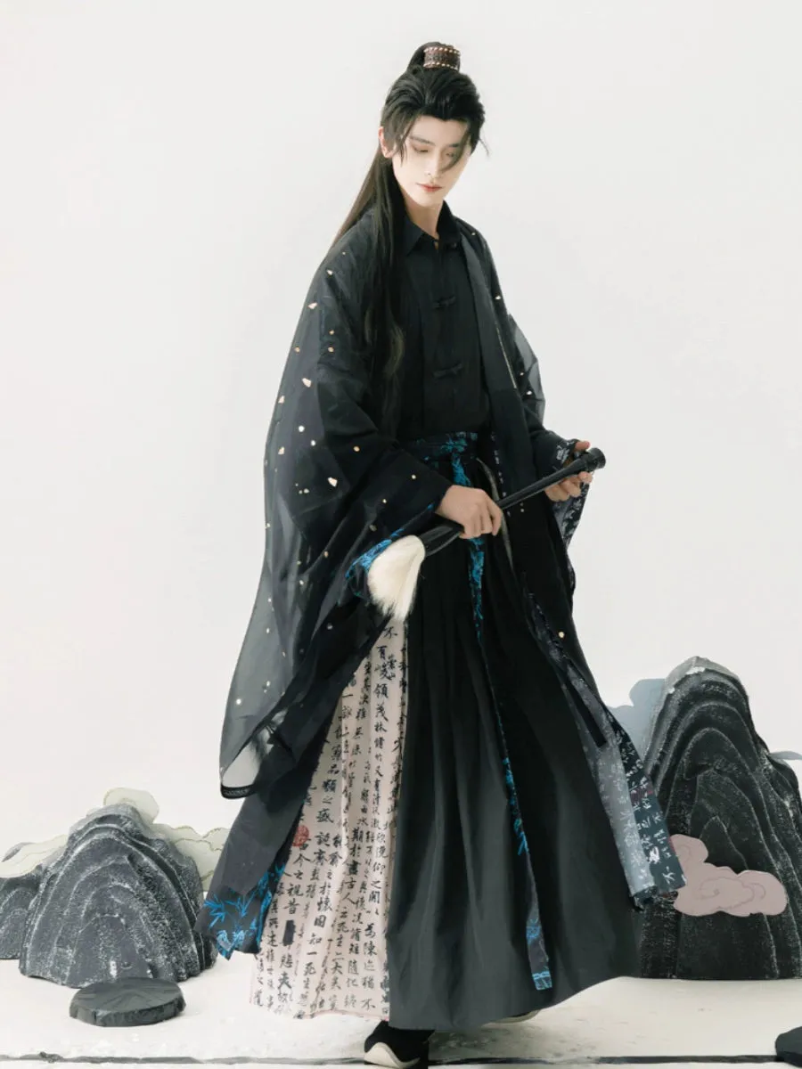 Song Dynasty | Calligraphy Hanfu Men's Cloak Large Sleeve Shirt Black Suit