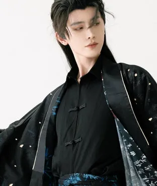 Song Dynasty | Calligraphy Hanfu Men's Cloak Large Sleeve Shirt Black Suit