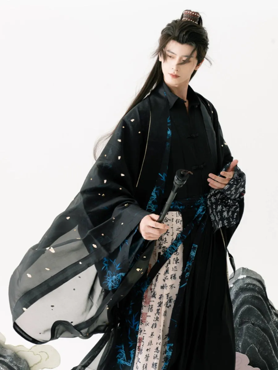 Song Dynasty | Calligraphy Hanfu Men's Cloak Large Sleeve Shirt Black Suit