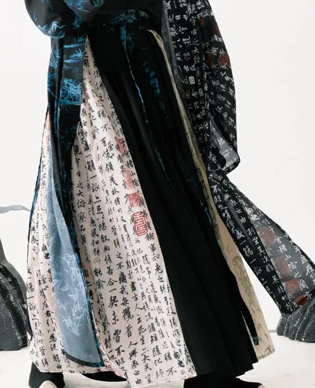 Song Dynasty | Calligraphy Hanfu Men's Cloak Large Sleeve Shirt Black Suit