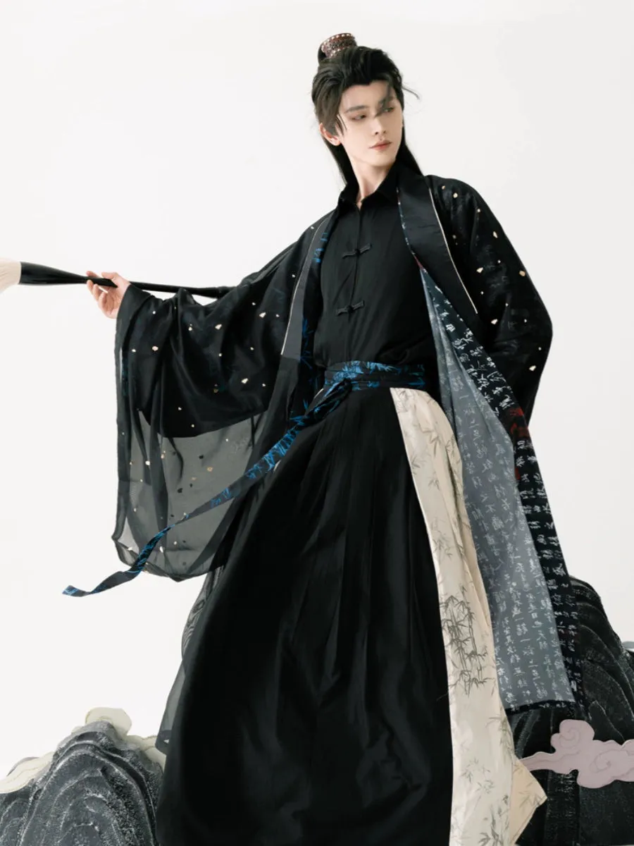 Song Dynasty | Calligraphy Hanfu Men's Cloak Large Sleeve Shirt Black Suit