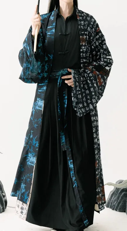 Song Dynasty | Calligraphy Hanfu Men's Cloak Large Sleeve Shirt Black Suit