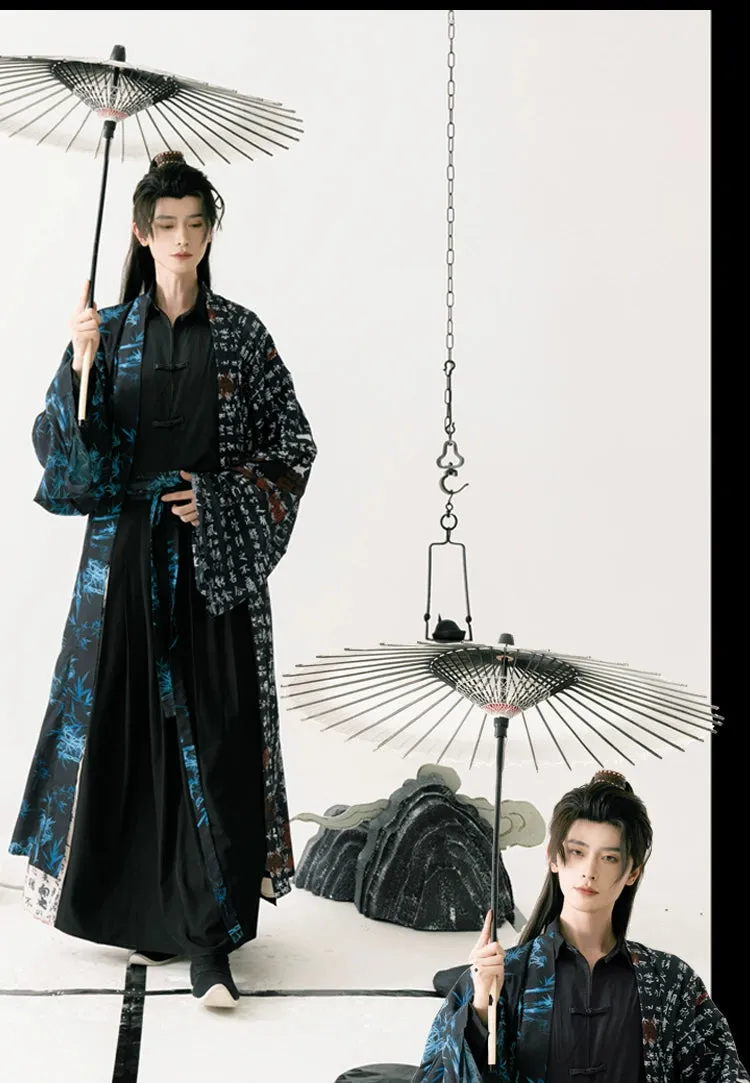 Song Dynasty | Calligraphy Hanfu Men's Cloak Large Sleeve Shirt Black Suit