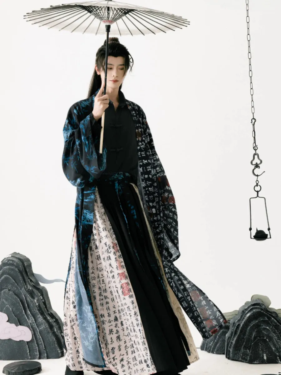 Song Dynasty | Calligraphy Hanfu Men's Cloak Large Sleeve Shirt Black Suit
