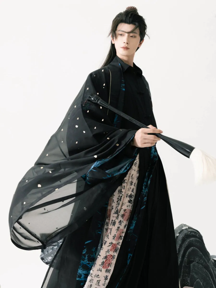 Song Dynasty | Calligraphy Hanfu Men's Cloak Large Sleeve Shirt Black Suit
