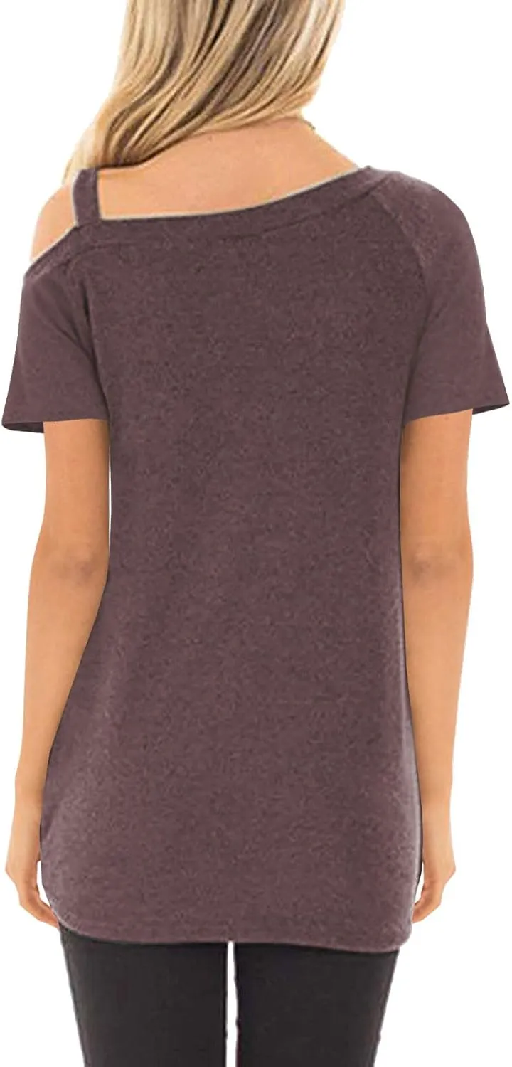 TEMOFON Women Cold Shoulder Tops: Summer Short Sleeve Shirts Casual Twist Knot Blouse T-Shirt S-2XL