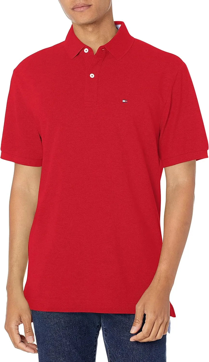 Tommy Hilfiger mens Short Sleeve Cotton Pique in Regular Fit Polo Shirt, Regal Red, X-Large US