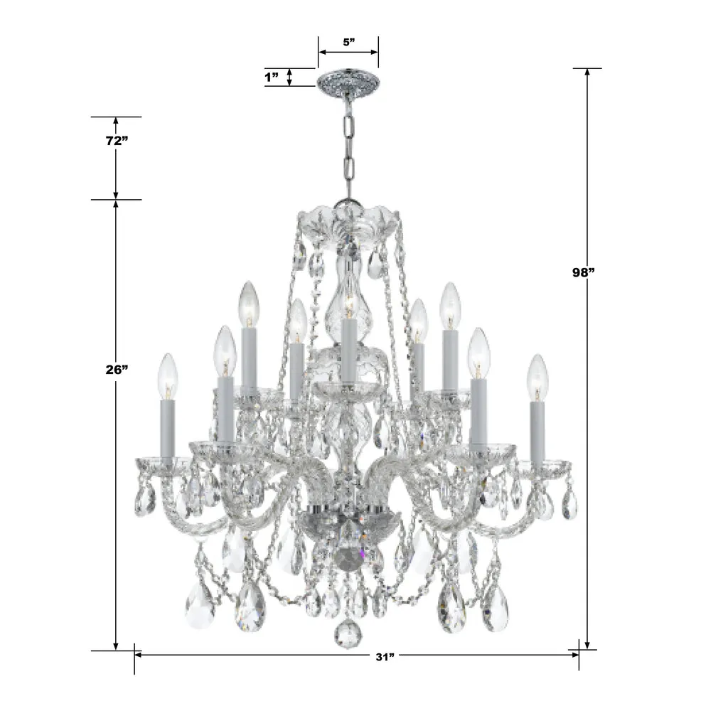 Traditional Crystal 12 Light Clear Italian Crystal Polished Chrome Chandelier