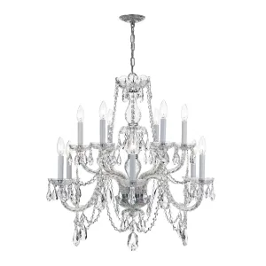 Traditional Crystal 12 Light Clear Italian Crystal Polished Chrome Chandelier