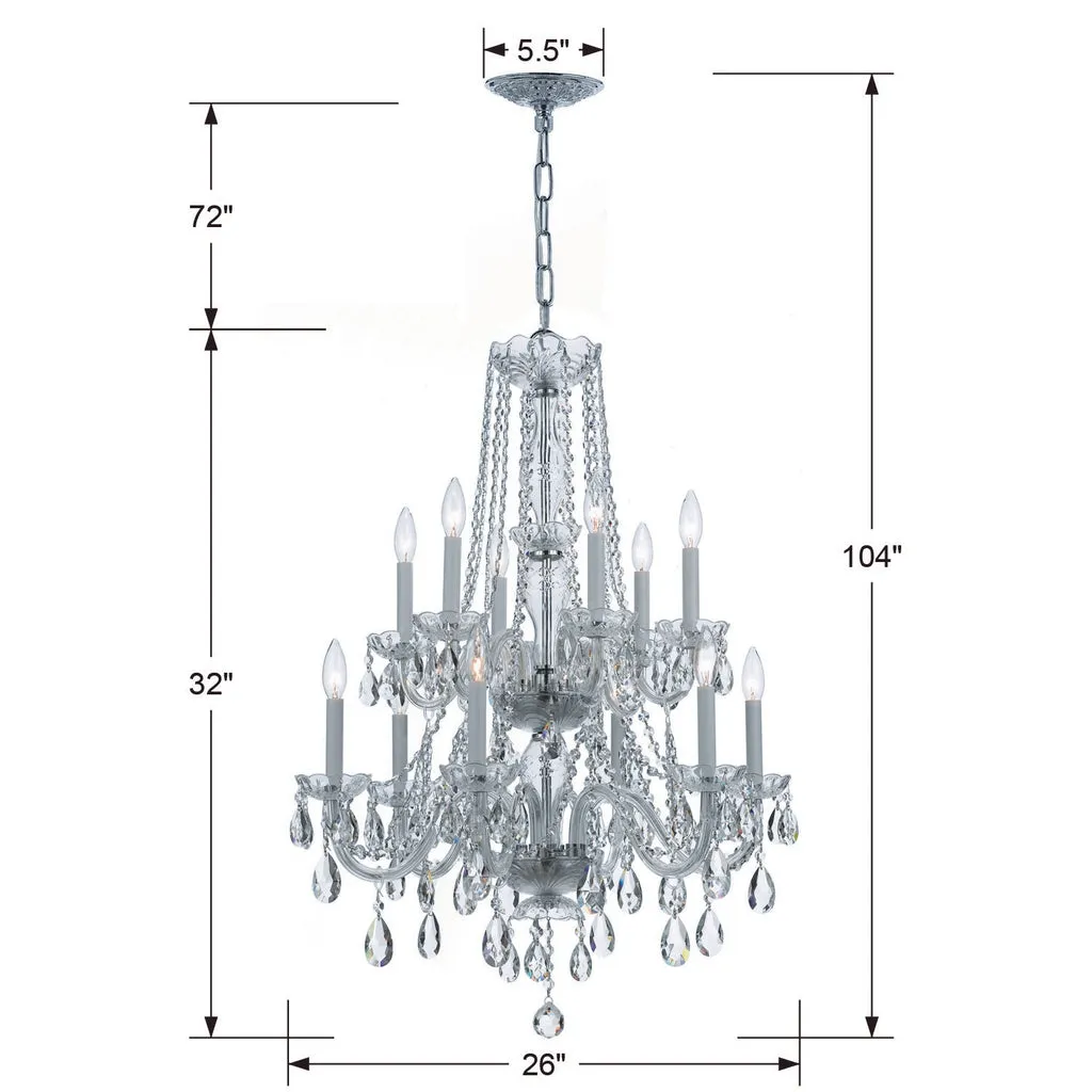Traditional Crystal 12 Light Swarovski Strass Crystal Polished Chrome Chandelier