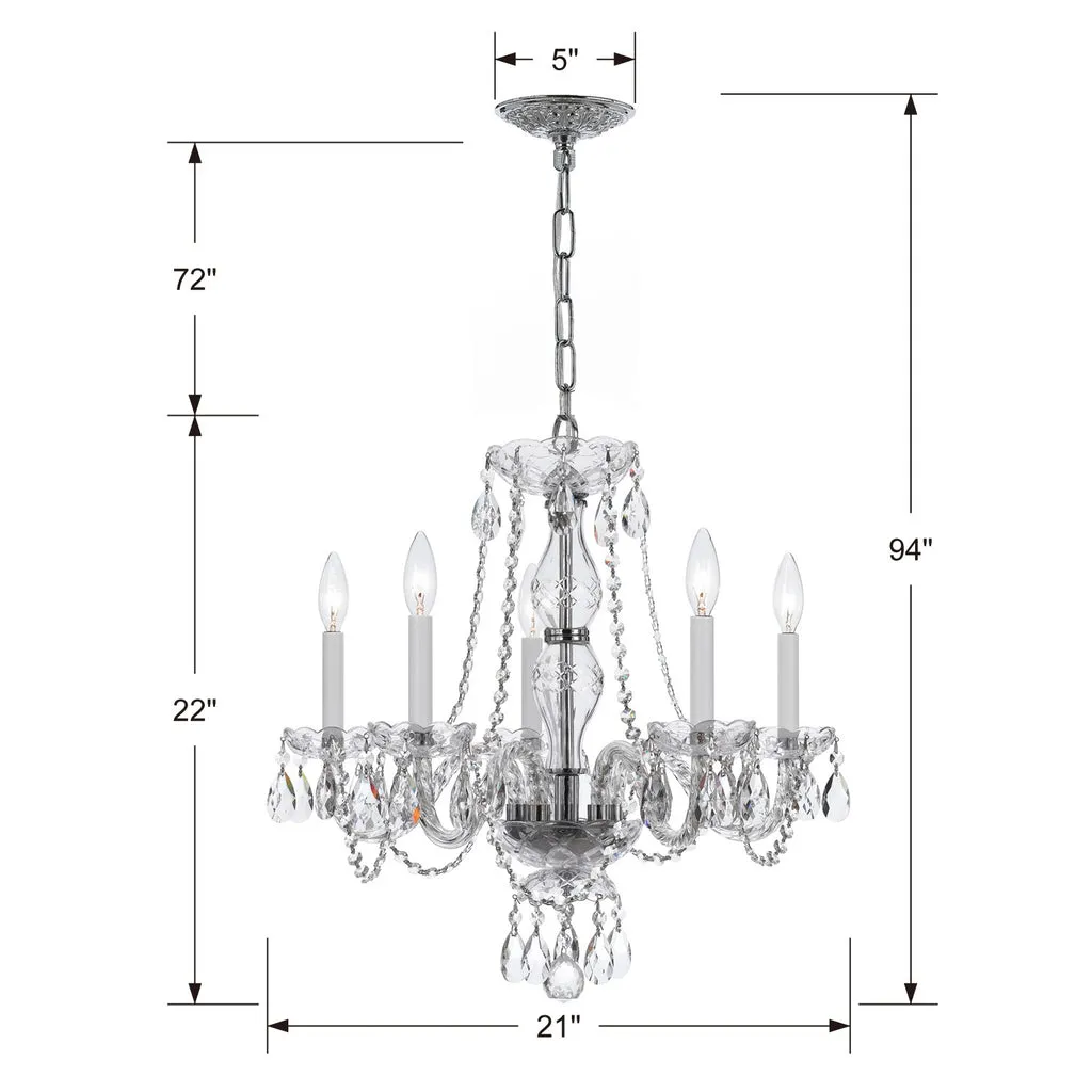 Traditional Crystal 5 Light Swarovski Strass Crystal Polished Chrome Chandelier