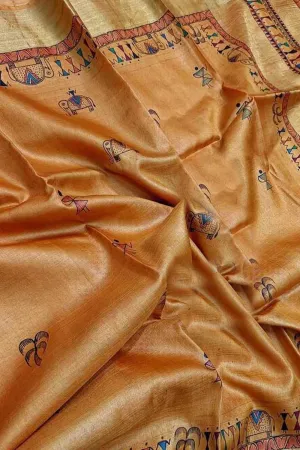 Vibrant Madhubani Hand Painted Silk Saree
