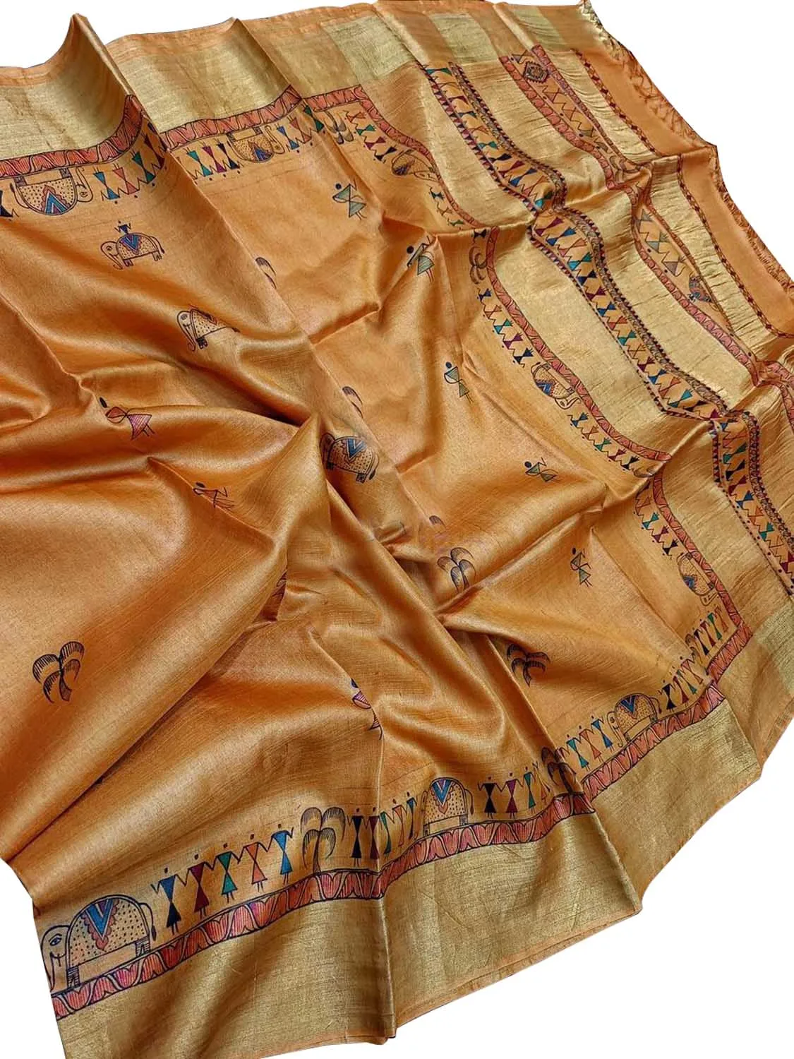 Vibrant Madhubani Hand Painted Silk Saree