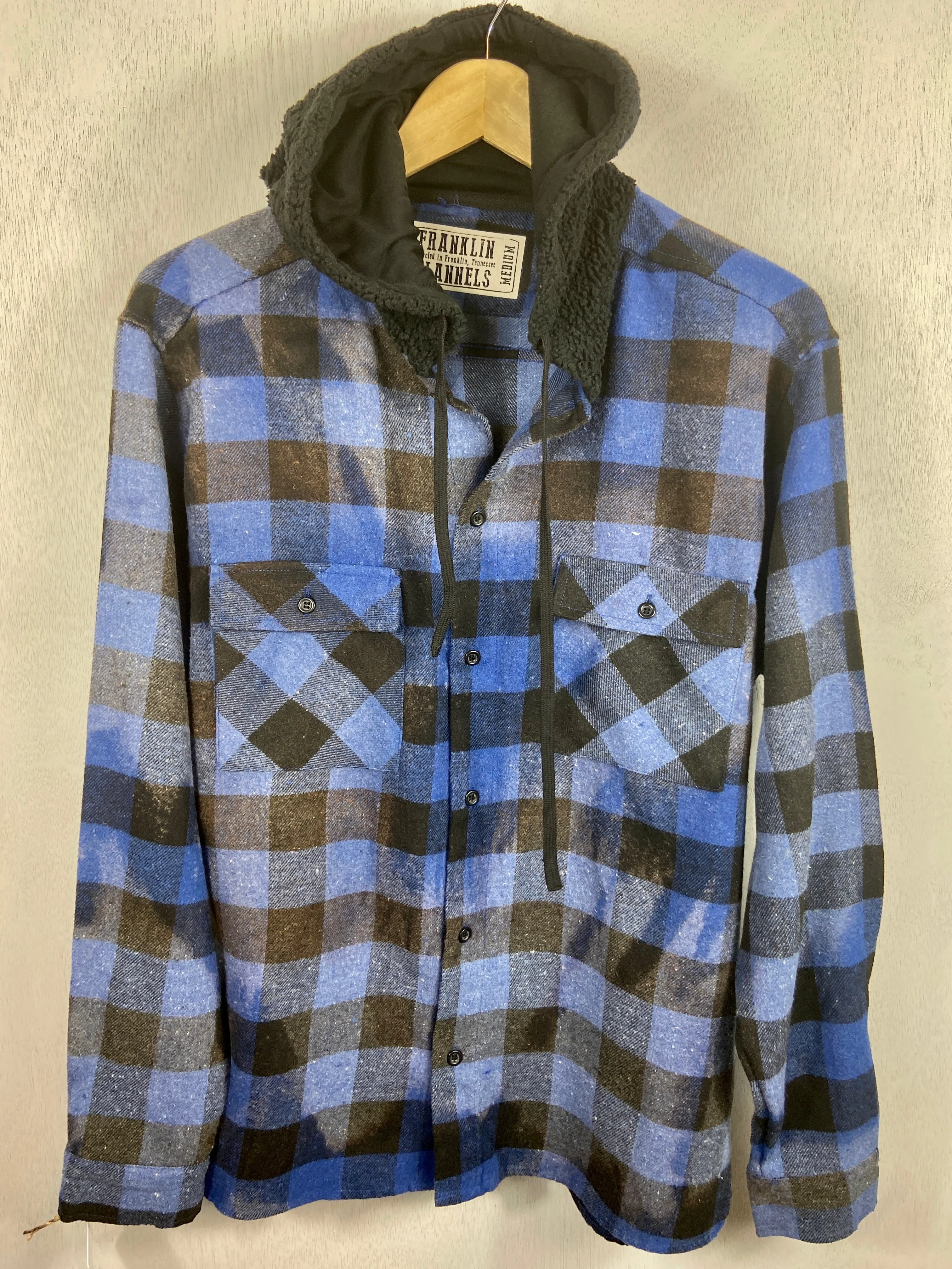 Vintage Royal Blue and Black Flannel Hoodie Size Medium