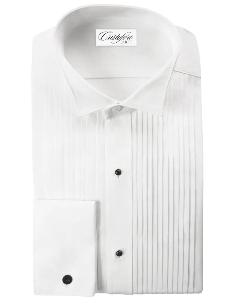 White Big and Tall Tuxedo Shirt by Christoforo Cardi -  Wing Collar, 100% Cotton with French Cuffs