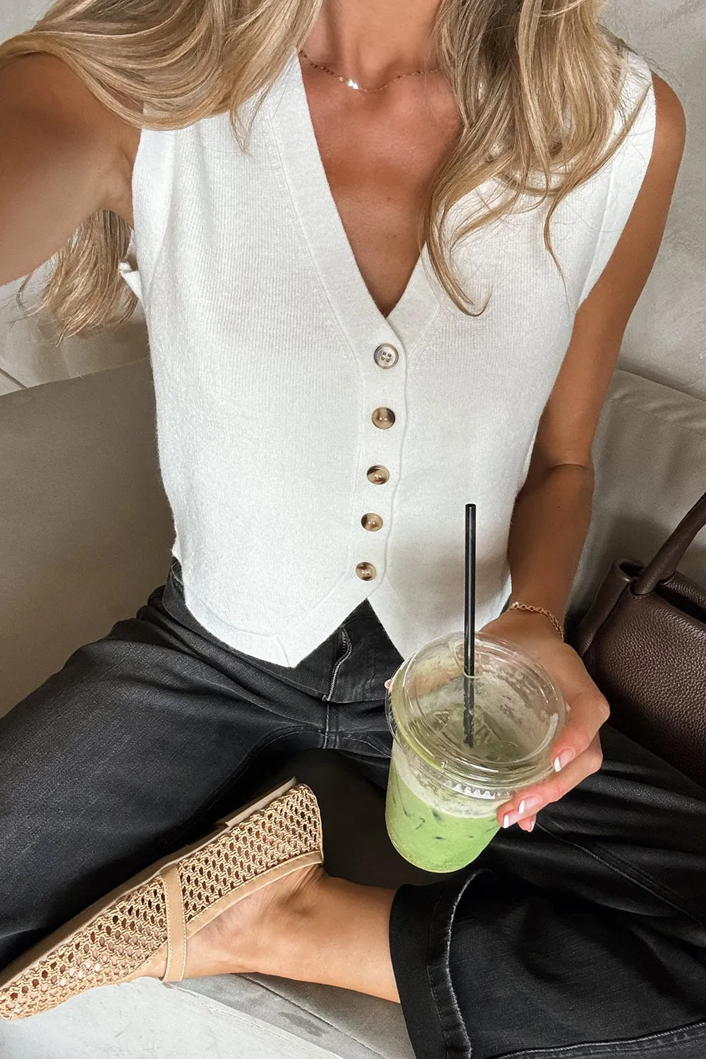 White Button Vest