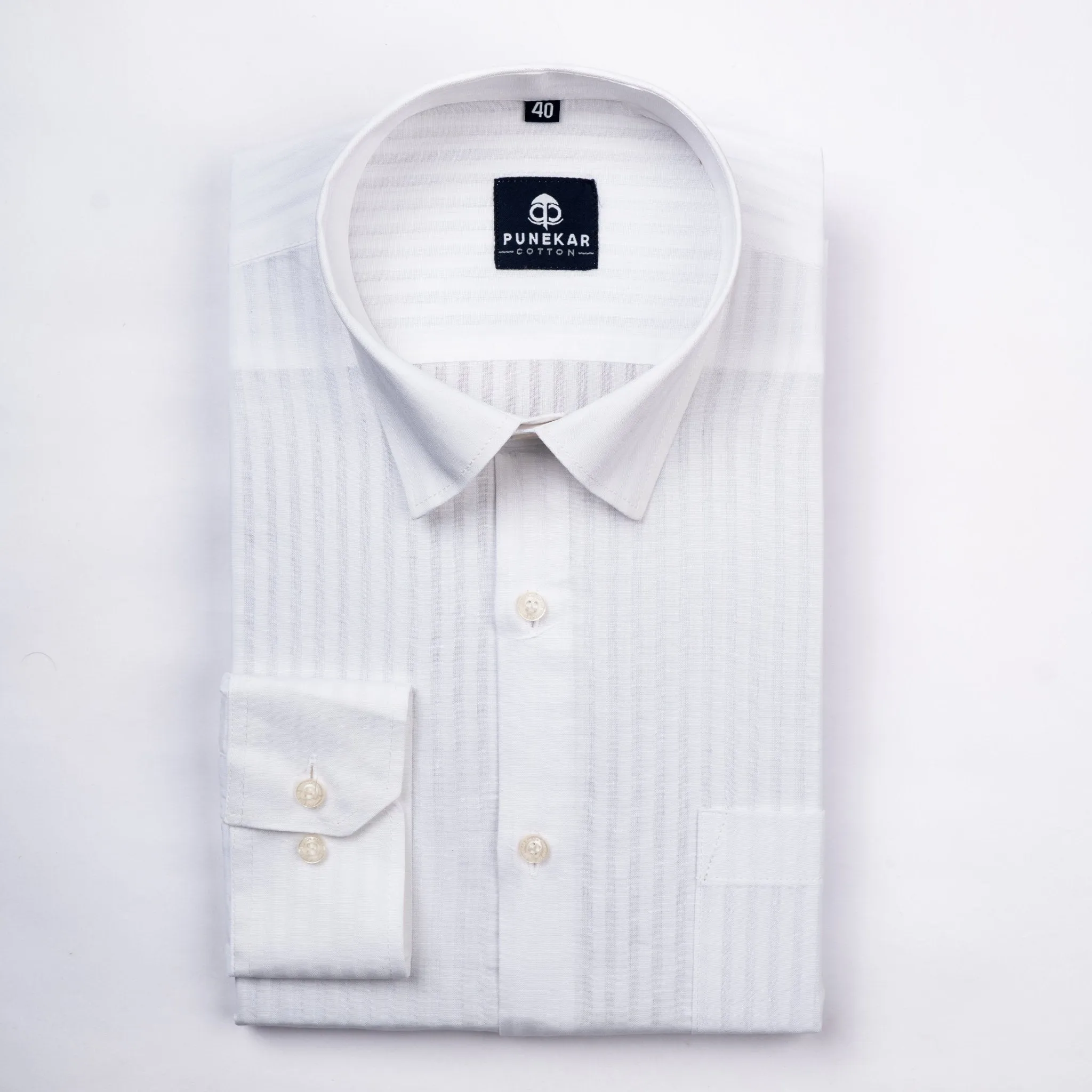White Color vertical Cotton stripe Shirt For Men