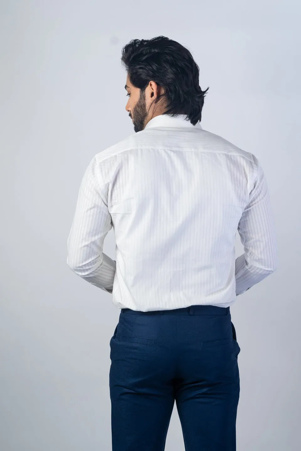 White Color vertical Cotton stripe Shirt For Men