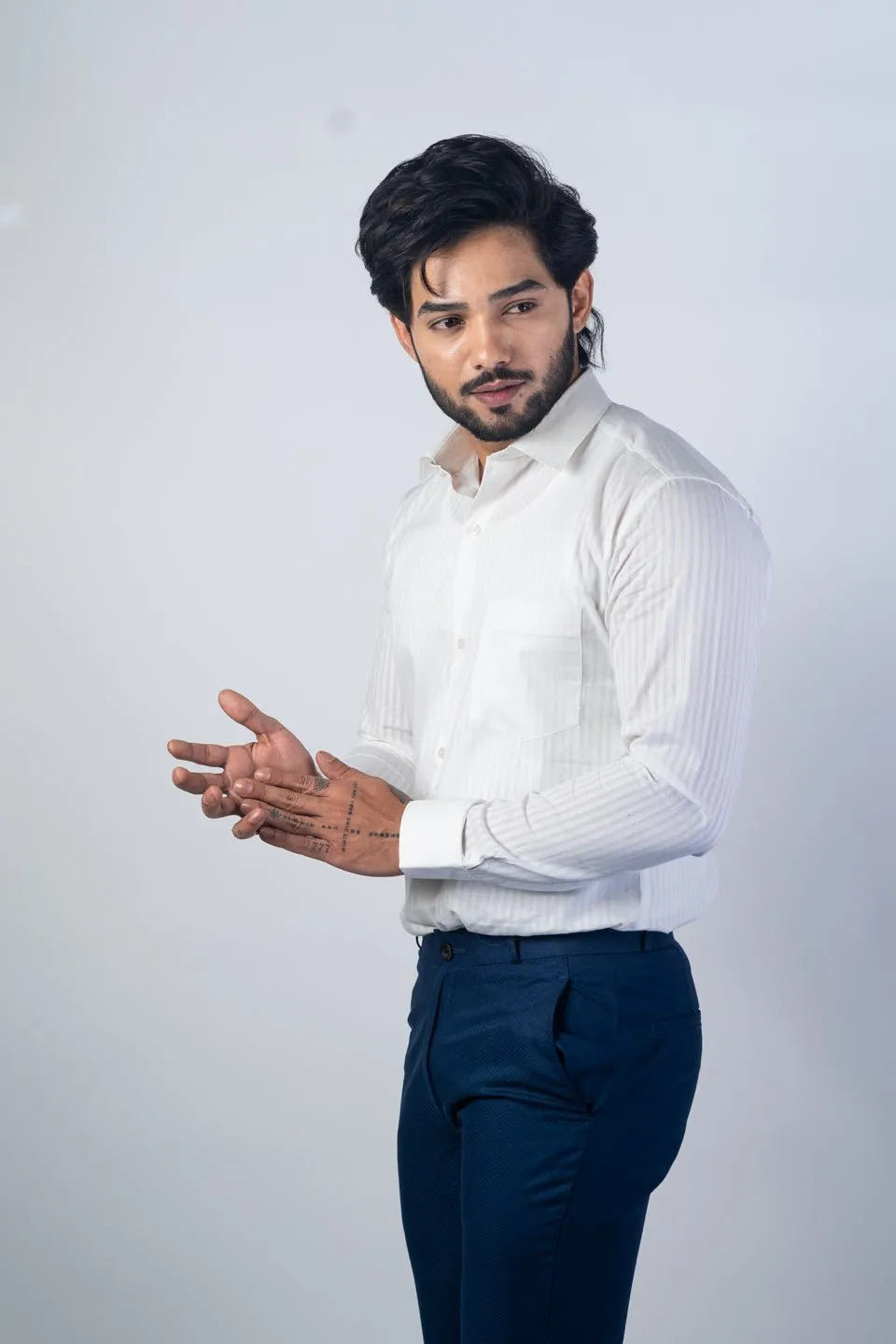 White Color vertical Cotton stripe Shirt For Men