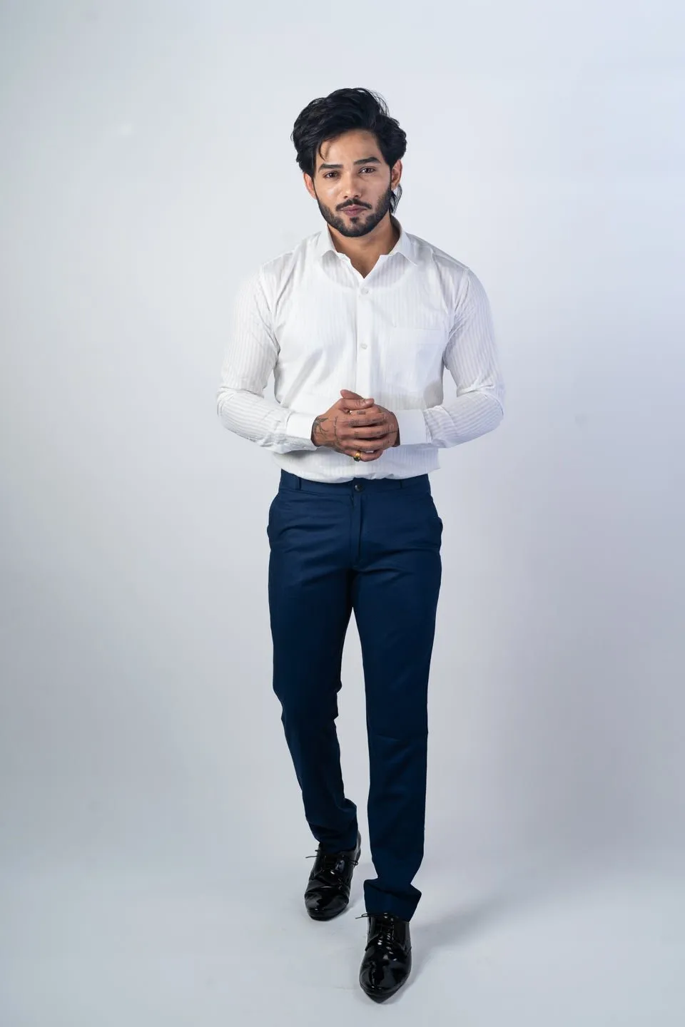 White Color vertical Cotton stripe Shirt For Men