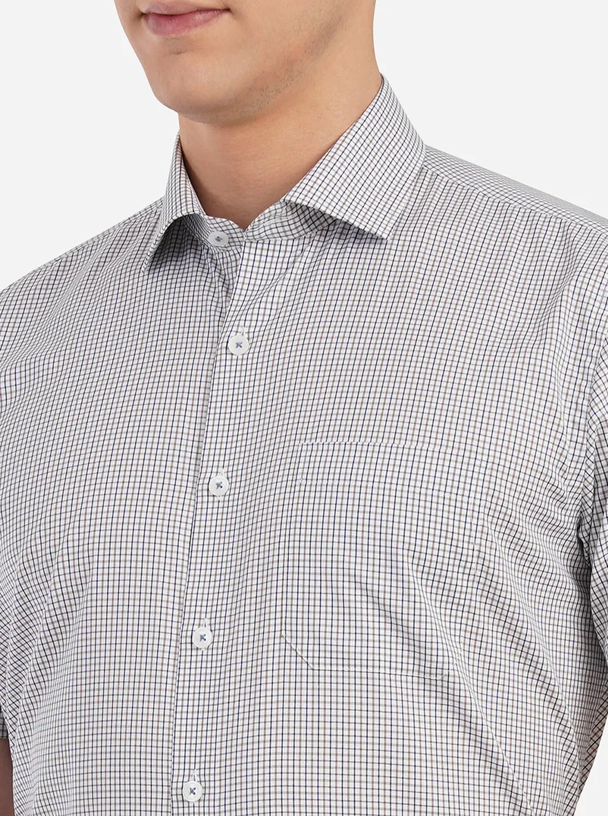 White,Blue & Brown Checked Regular Fit Formal Shirt | JadeBlue