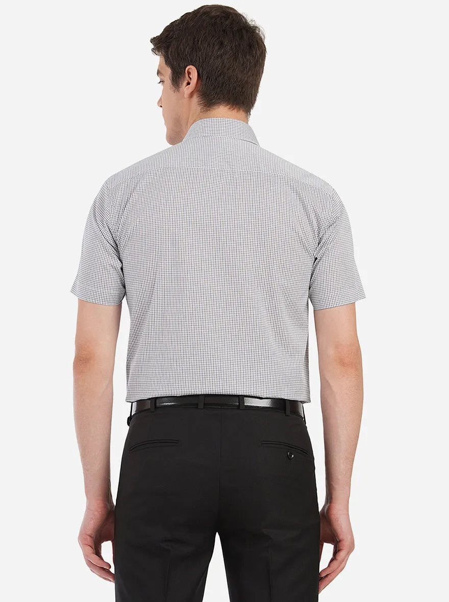 White,Blue & Brown Checked Regular Fit Formal Shirt | JadeBlue