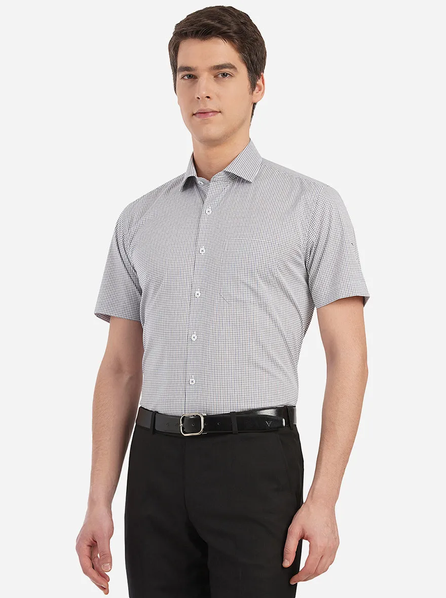 White,Blue & Brown Checked Regular Fit Formal Shirt | JadeBlue