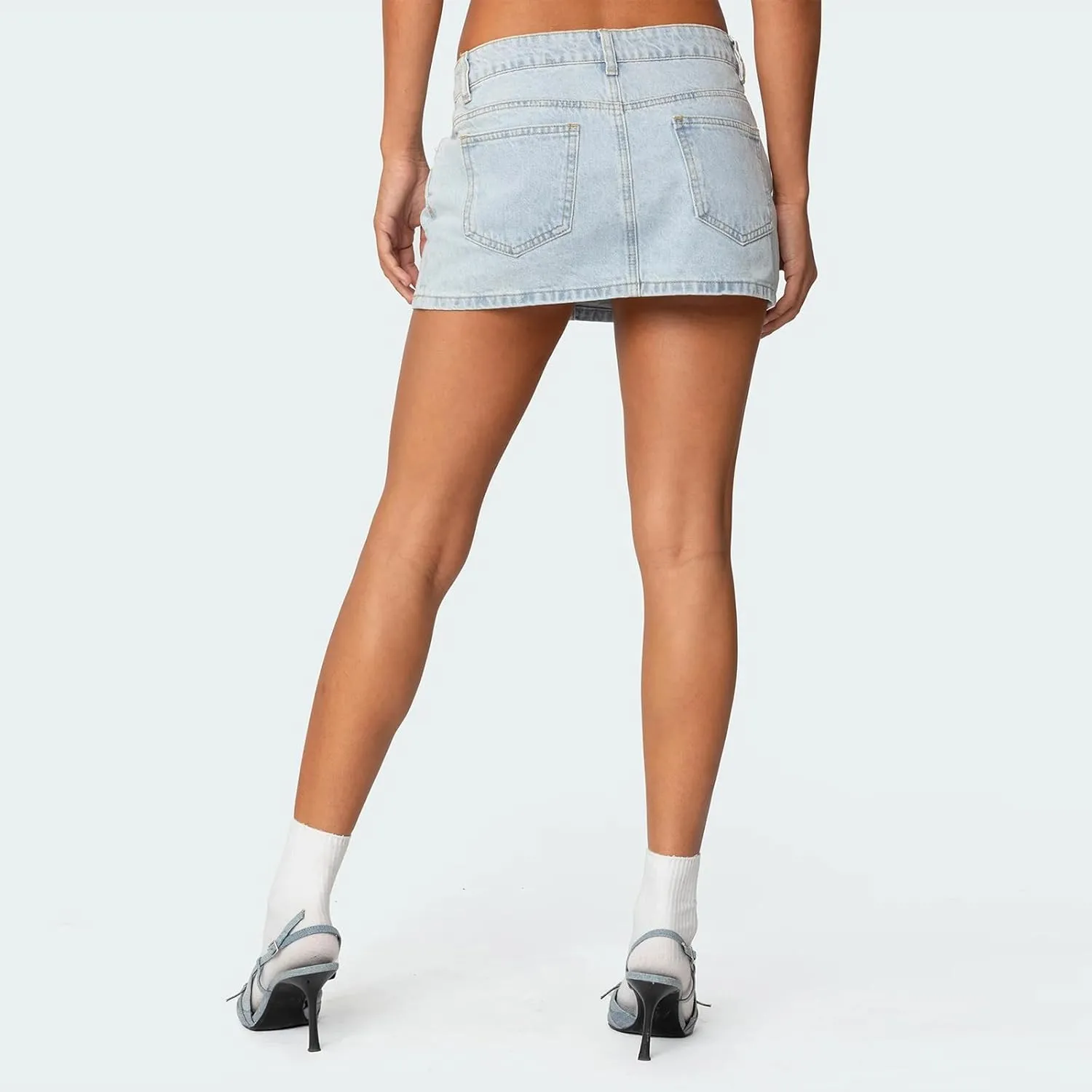 Women Y2k Jean Skirt Low Rise Casual Mini Denim Skirt Retro Button Front Short Cargo Skirt with Pockets