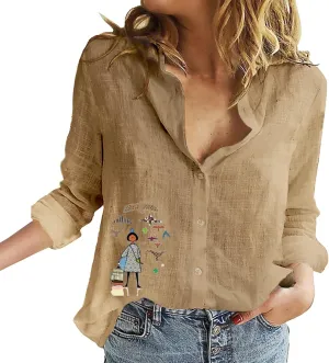 Womens Button Down Shirts Linen Casual Long Sleeve Loose Shirt Tops Bathing Suit Cover Up Cotton Blouses for Women